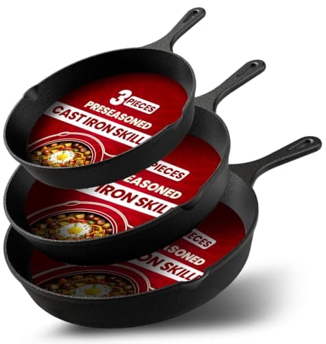 Utopia Kitchen 3-Piece Cast Iron Skillet Set (6, 8 & 10 in)